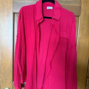 Pink Lily Red Button Up